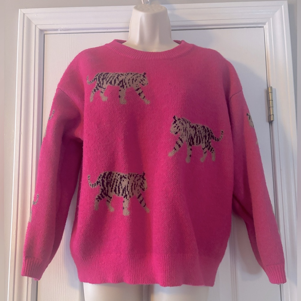 BiBi Tiger Knit Sweater, Hot Pink size M